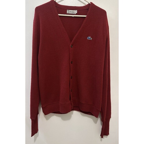 Izod Lacoste Other - Vintage 80s Izod Lacoste Orlon Acrylic Knit Cardigan Sweater Red Large